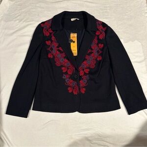 Tory Burch Navy Blazer with Red and Blue Embroidery